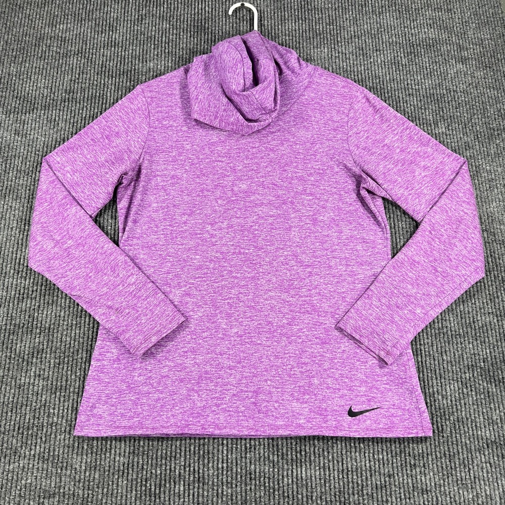 Nike Dri-Fit Pullover Womens Medium Purple Cowl Neck Long Sleeve Activewear Top